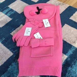 NWT Pink Kate Spade scarf hat and glove set